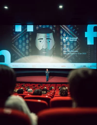 reportage photographique de présentation du festival hivernal du film d'animation dans une salle de cinéma, réalisé par un photographe à Annecy